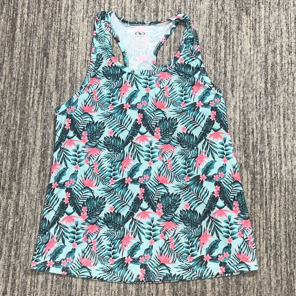 Athletic Works Women’s Small Hawaiian Floral Sleeveless Tank Top Shirt Blue